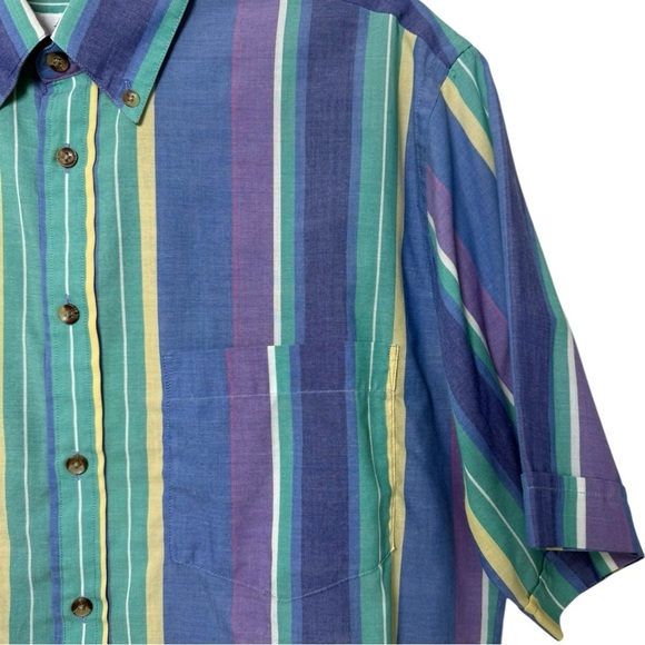 Vintage 90s Striped Multicolor Button Down Shirt Size Medium Retro Preppy - Picture 3 of 7